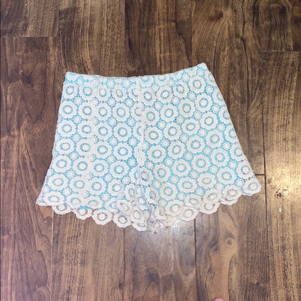 Girls Blue And White Lace Shorts